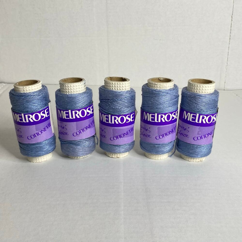 Melrose Cottonette Yarn Spool Lot of 5 Blue Cotton Rayon Vintage Discontinued
